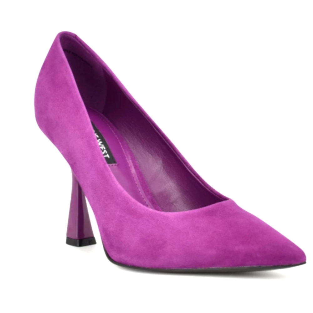 NINE WEST Women's Ravens Pointy Toe Tapered Heel Dress Pumps, Purple Suede, 8.5